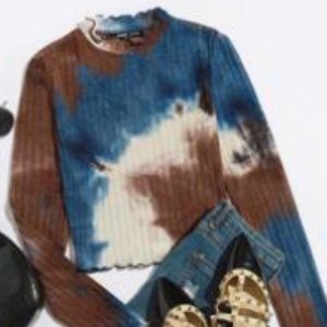 Lettuce Trim Rib-knit Tye Dye Crop Top